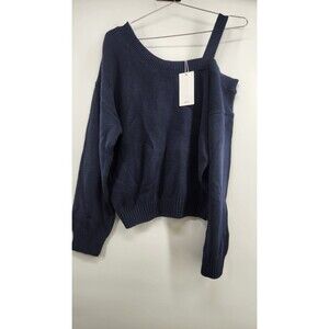 NWT Mango MNG Girl's Medium Navy Blue Knitted Sweater Cutout 100% Cotton